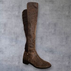 Women’s Michael Kors Bromley Leather Tall Boots Exotic Faux Pythob Size 7 Brown